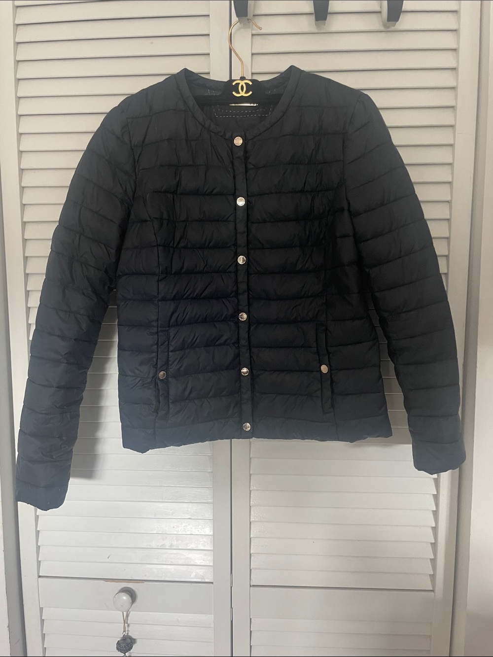 Massimo Dutti Black Quilted Button-Front Puffer Jacket